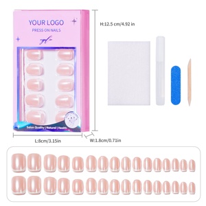 Faux ongles à presser rose nude, courts, forme squoval, brillants, couvrance totale, en <span class=keywords><strong>gel</strong></span>, faits à la main, réutilisables, vente en gros, OEM, ODM - Product Image 1