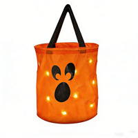 Seau à bonbons d'Halloween en forme de citrouille avec lumière LED, sac lumineux orange avec poignée, décoration d'Halloween pour la collecte de bonbons
