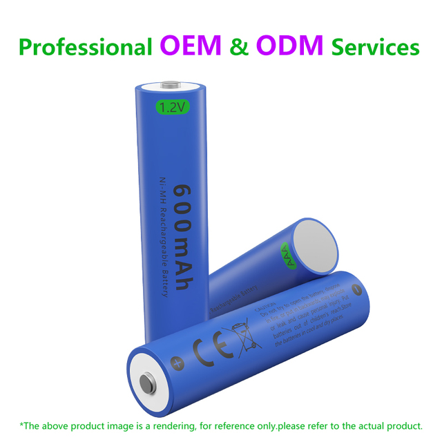 AAA Rechargeable NiMH Battery 1.2V 600mAh CE/RoHS Certified OEM Bulk Packs 4-Piece for Consumer Electronics Flashlight Toys Mice