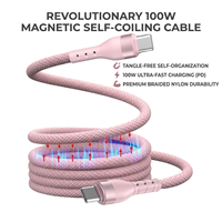 Câble magnétique auto-enroulable 100W en cuivre pur, cordon de charge rapide et de transfert de données, fil tressé anti-emmêlement pour téléphone et ordinateur portable