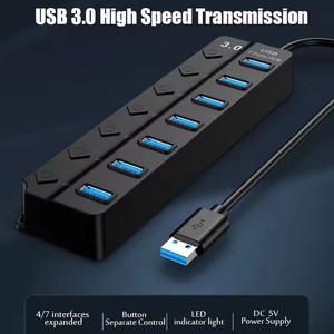 Hub <span class=keywords><strong>USB</strong></span> 3.0 7 ports haute vitesse 5 Gbps, séparateur de style moderne, adaptateur secteur <span class=keywords><strong>multiprise</strong></span> avec interrupteur, câble long, hub d'extension multiple - Product Image 4