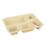 Boîte à lunch jetable en pulpe de bambou biodégradable, compatible micro-ondes, 5 compartiments, pour les contenants alimentaires à emporter des restaurants