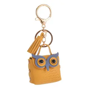 Square The Owl Design Black Yellow Colors Small Pouch Bag Keychain Mini Coin Pouch Keyring for Ladies Women