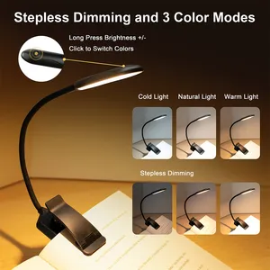 Wholesale Portable Reading Lamp 3 Colors 10 Brightness Flexible Gooseneck USB Rechargeable LED Desk Lamp Clip On Book Light