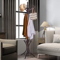 Perchero de pie moderno de madera con 6 ganchos y base de disco estable para entrada, cocina, baño y sala de estar