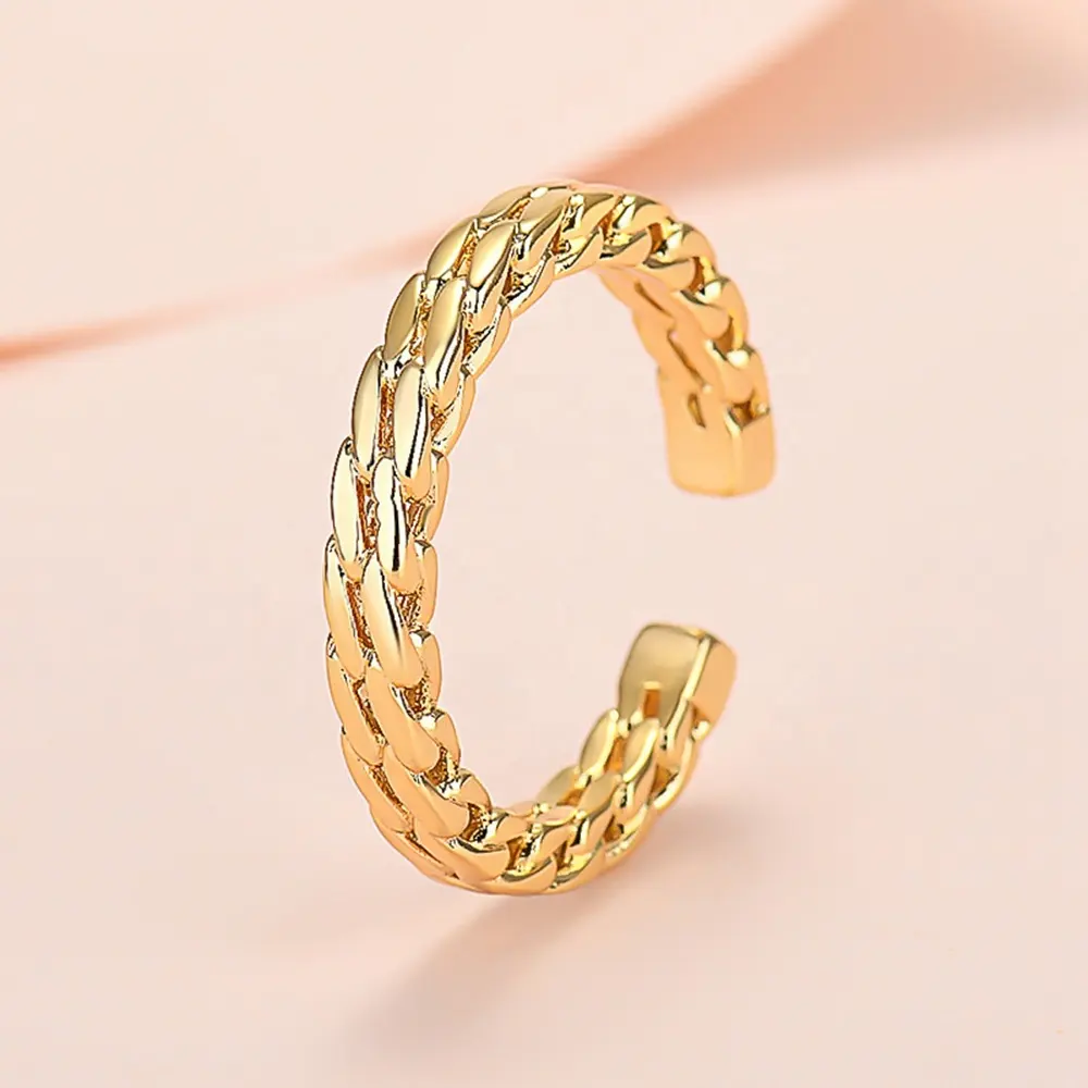 Elegant Fashion Women Ring Double Chain Link Stripe Ring Adjustable Ins Women Open Ring