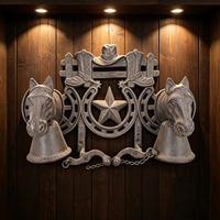 Crochet mural rétro en fonte à double tête de cheval, cinq étoiles, pour vêtements, chapeaux et clés, rangement personnalisé, artisanat