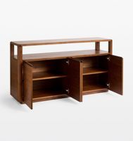 Console de rangement moderne minimaliste en bois massif, table d'entrée à 4 portes avec étagère ouverte pour salon