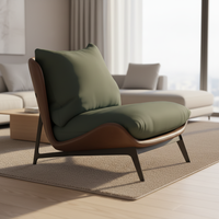 Fauteuil de salon moderne de luxe, style hôtel, fauteuil d'appoint, pieds en métal, revêtement en cuir véritable, inclinable extensible