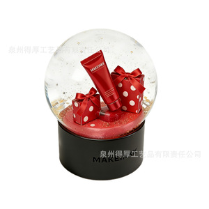 Makeinkk Crystal Snow Globe With <b>Red</b> Gift Boxes And <b>Sequins</b> Holiday Decoration For Beauty Products Display - Product Image 3