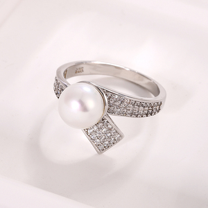 KAMMY 8-8.5mm Bague perle en argent sterling 925 Bijoux Femme Doigt Grandes perles d'eau douce naturelles Bagues Zircon Blanc Perle Bagues - Product Image 6
