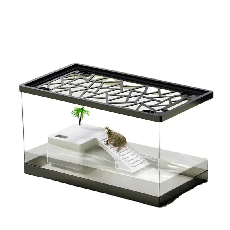 Reptile Terrarium Tank with Screen Ventilation Hide Cave for Bearded Dragon Lizard Spider Hamster Hermit Crab Turtle Tortoise