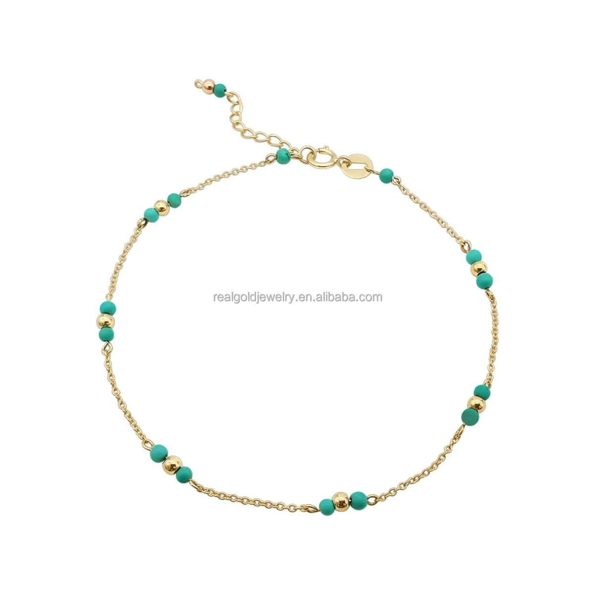 18k Real Gold Natural Turquoise Stone Bracelet Tiny Bead for Ladies 18K Solid Gold Easter Gift Jewelry Genuine Gold