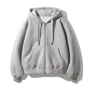 Heavyweight Zip up Hoodies Jogger Blank Sweatshirt 2023 Autumn Winter for Men High Quality Plus Size Woven 100% Polyester Hooded