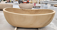Baignoires ovales modernes de luxe sur mesure, en grès jaune à grain de bois, autoportantes, pour salle de bain, villa, hôtel, maison