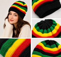 Gorro de punto estilo rasta unisex con logo personalizado, diseño de arcoíris, estilo hip hop, reggae, informal, para fiestas, holgado y cómodo.