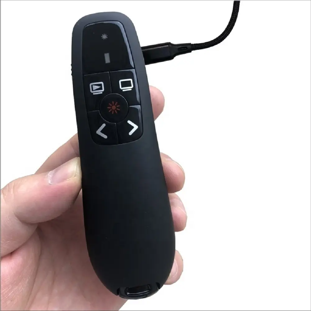 Presenter Nirkabel 2.4 GHz dengan Pena Pointer Merah USB Pointer Remote Control RF Isi Ulang