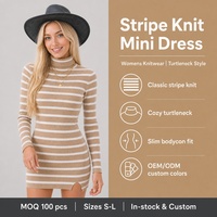 Robe pull mini côtelée en viscose pour femme, personnalisée OEM & ODM, à manches longues, coupe ajustée, confortable, automne-hiver