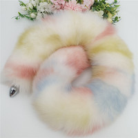 70cm coloré chat bête oreille queue ensemble coloré bonbons renard queue Anus Plug détachable SM femelle accessoire flirtant