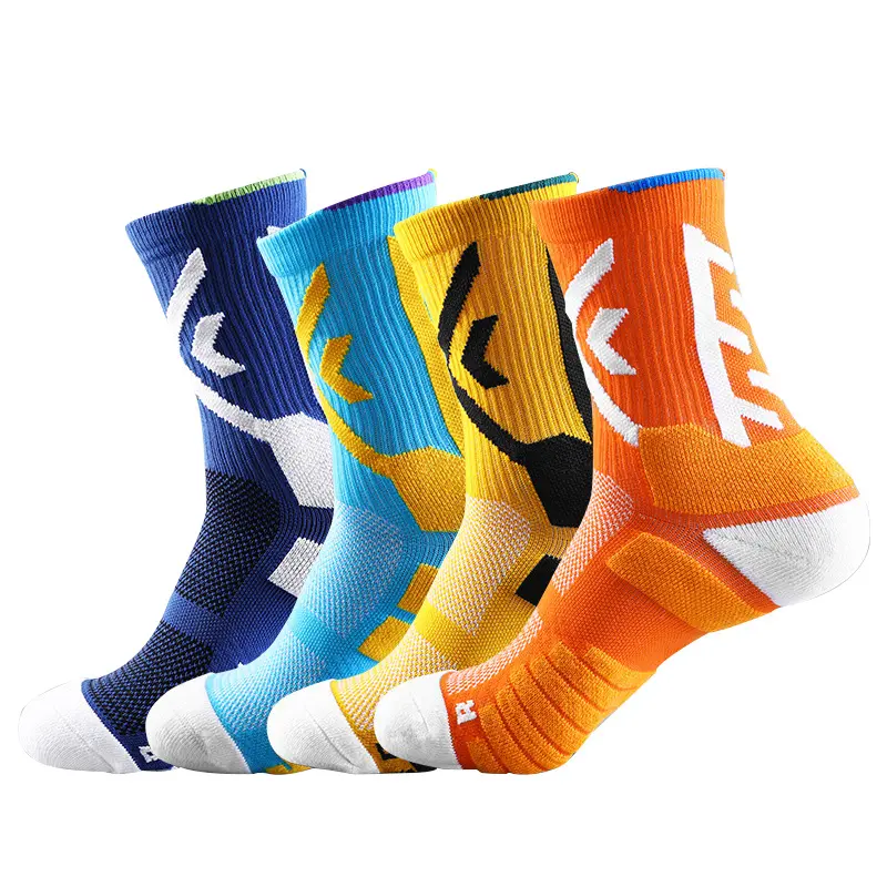Hot sell fashionable basketball athletic pure color breathable cotton sports rubber stripe custom crew socks