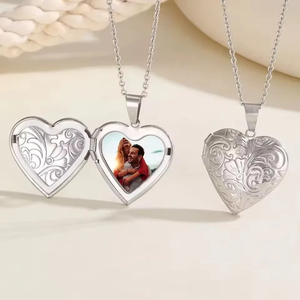 Collier élégant en acier inoxydable 304 plaqué or 14 carats avec pendentif photo ovale en forme de cœur rond pour femmes, à porter au quotidien - Product Image 3