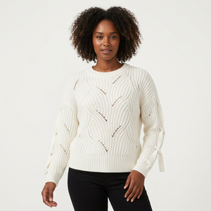 Pull à col rond à manches longues pour femme, décontracté, 100% acrylique, anti-rétrécissement, personnalisé - Product Image 1