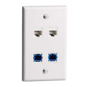 SETO American CAT5E RJ45 Red <span class=keywords><strong>Computer</strong></span> Socket Face Panel de pared de cepillo blanco de cuatro puertos con acoplador de brida SC Fibra óptica - Product Image 1