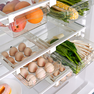 Organisateur de réfrigérateur Boîte de rangement d'oeufs Réfrigérateur <span class=keywords><strong>suspendu</strong></span> en plastique transparent Tiroir à oeufs coulissant réglable Porte-oeufs - Product Image 3