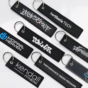 Llavero de tela bordado con eslogan, diseño promocional, etiqueta de identificación, logotipo de doble cara, llavero tejido personalizado rojo - Product Image 3