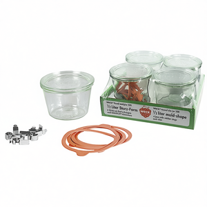 Weck Round Rim Jar 100 1/2 Liter Mold Shape 4 Pack With Rubber <b>Rings</b> And <b>Clips</b> - Product Image 2