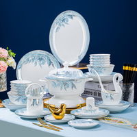 Service de table complet en porcelaine fine de Jingdezhen, style européen, bols et assiettes, compatible micro-ondes, motif végétal, ensemble personnalisé