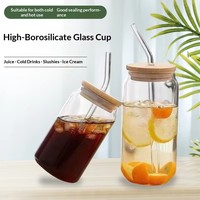 Gobelet à cola en verre borosilicate de haute qualité avec couvercle en bambou et paille transparente, tasse à boisson résistante à la chaleur pour la maison