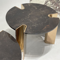 Table basse ronde en marbre de luxe moderne 20 mm, personnalisable, en acier inoxydable, mobilier de salon, design réglable JS
