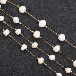 Perla natural irregular Fabricación de joyas Perla y pulsera Cadena de perlas redondas de acero inoxidable por metro para bricolaje - Product Image 5