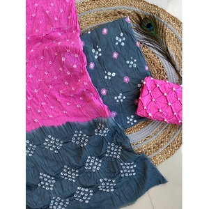 Top Bandhani de mano Shatin de algodón puro de calidad premium con conjunto de traje fino Mul Bandhani Dupatta y diseñador Bandhani Salwar - Product Image 1