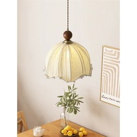 Nordique Wabi Sabi Fleur Lustre Vintage E27 Pendentif Lumière Réglable Hauteur Ovale Abat-Jour Fait Coton Chanvre Lin Tissu pour