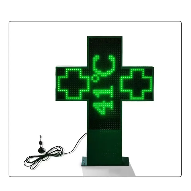 Colorful Energy LED Pharmacy Cross Led Display Screen Outdoor Waterproof LED Sign Green Color Screen