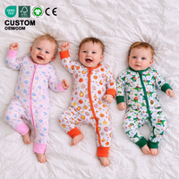 Pijama de Bebé de Viscosa de Bambú Premium de 220 g/m² con Cierre, Certificado OEKO-TEX, Suave, con Estampado Digital Personalizado