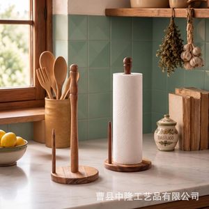Wooden Desktop Toilet <b>Paper</b> Holder Round Base Vertical Design For <b>Kitchen</b> Bathroom Napkin Storage - Product Image 2