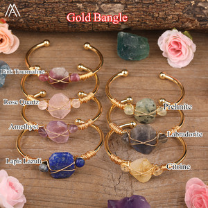 กำไลข้อมือลวดทองคำขาวชุบทองคำขาวประดับด้วยหินซิทรินควอตซ์ธรรมชาติรูปทรงก้อน - Product Image 2