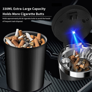 Cendrier de voiture avec porte-gobelet, bande lumineuse LED, doublure ignifuge, amovible, résistant aux hautes températures, grande capacité - Product Image 3