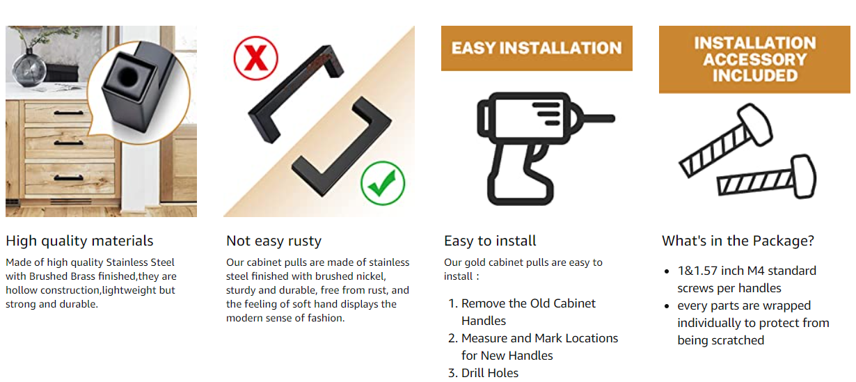 Luxury Golden Classic Stainless Steel European Style Hardware Furniture Drawer Cupboard Pull Knobs Kitchen Cabinet Handle