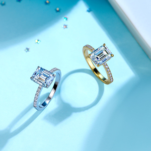 Bague de fiançailles solitaire en moissanite taille émeraude de luxe 3,2 CTW en argent sterling S925 avec tige pavée, bijoux raffinés - Product Image 4