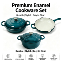 Ensemble de batterie de cuisine en émail et fonte, 3 pièces, compatible four, comprenant faitout, poêle et casseroles, pour cuisinières à induction et à gaz