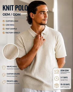 Polo de punto acanalado 100% algodón para hombre, polo de punto vintage con cuello <span class=keywords><strong>Johnny</strong></span>, ropa de punto informal para verano. - Product Image 1