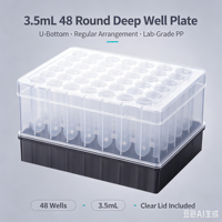 Plaque de 48 puits ronds à fond en U, arrangement régulier, 3,5 mL, sans DNase ni RNase, pour stockage d'échantillons de laboratoire