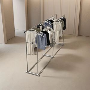 Expositor <span class=keywords><strong>de</strong></span> <span class=keywords><strong>Ropa</strong></span> <span class=keywords><strong>de</strong></span> Acero Inoxidable <span class=keywords><strong>de</strong></span> Doble Fila, Estante Minimalista Tipo Isla para <span class=keywords><strong>Ropa</strong></span> Femenina, Exhibición <span class=keywords><strong>de</strong></span> Moda para Tiendas - Product Image 2