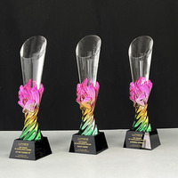 Trophée en Résine de Cristal Trophée Étoile de Verre Cylindre Coloré avec Or Argent Cuivre Oreille de Blé Design Étoile Décoration MH-N358