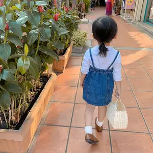 Ensemble vêtements pour petites filles, salopette de printemps, en denim, avec t-shirt blanc, <span class=keywords><strong>2</strong></span> pièces, vente en gros, 2021 - Product Image 3