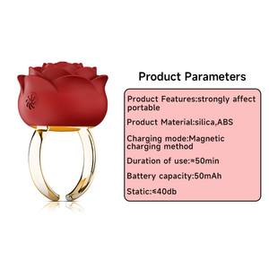 Vibratore Clitorideo a Forma di Rosa Rossa, Anello da Dito Mini, Massaggiatore per Clitoride e Capezzoli, Ricaricabile USB, Impermeabile, 10 Velocità, Effetto Realistico - Product Image 3